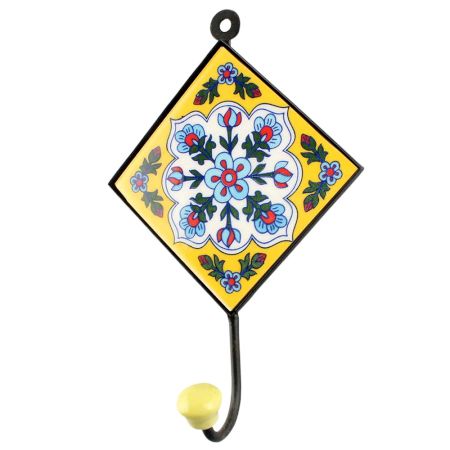 Yellow Ceramic Floral Tiles Hook 